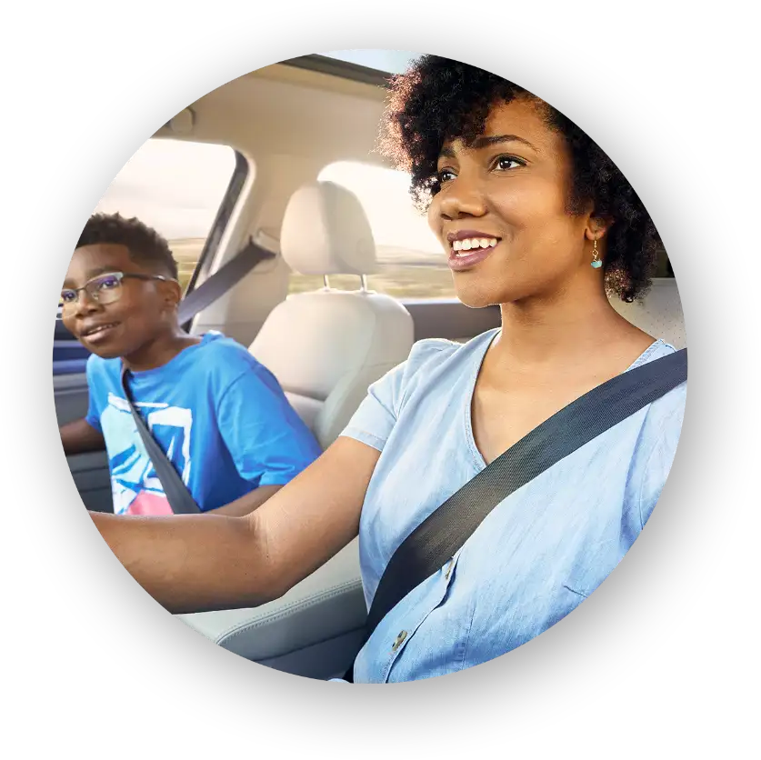 woman and son riding in car