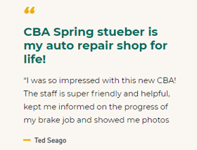 5 star review: "I was so impressed with this new CBA! The staff is super friendly and helpful, kept me informed on the progress of my brake job and showed me photos".